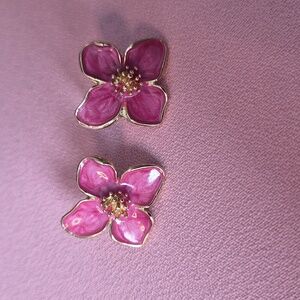 Pink and gold flower earrings